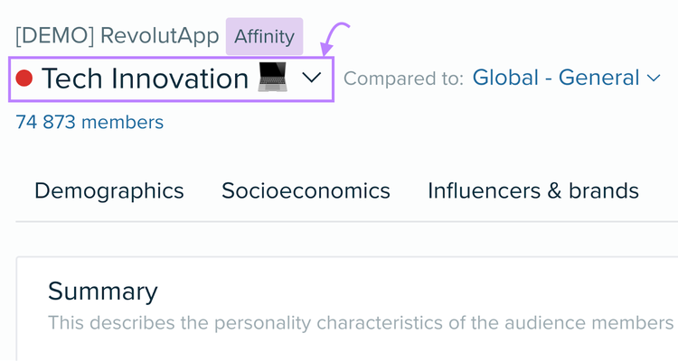"Tech Innovation" segment found in Audience Intelligence app