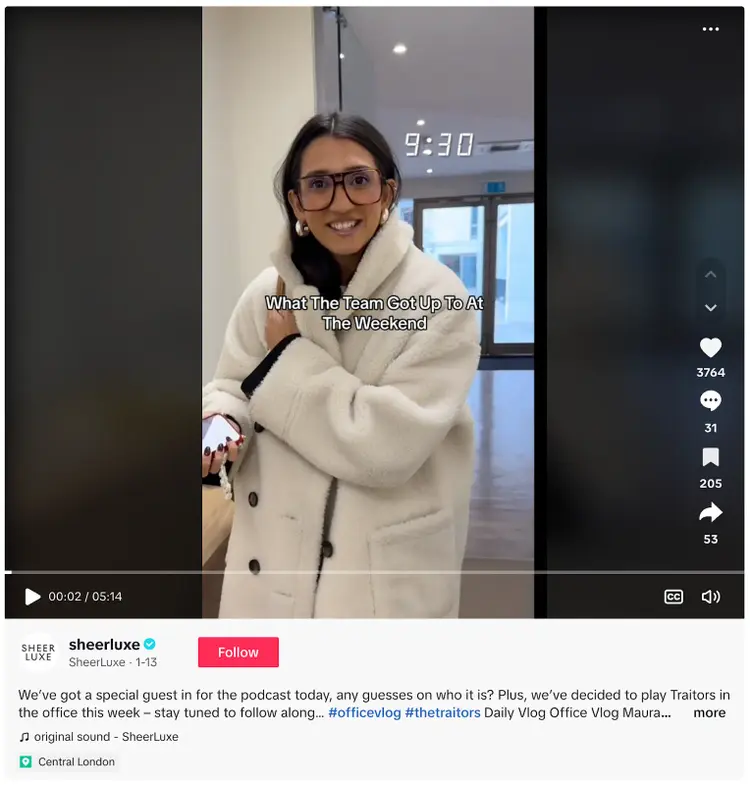 This TikTok interviews employees as they come into the office and asks what they did this past weekend.
