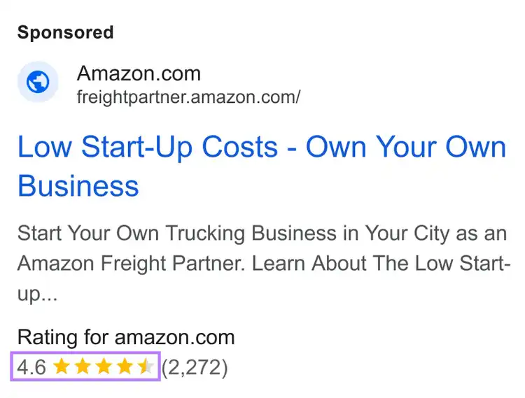 Amazon.com' ad on Google SERP with rating of 4.6 displayed