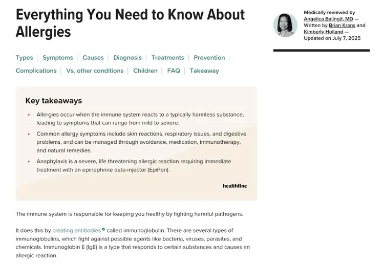 A comprehensive allergy guide by Healthline.