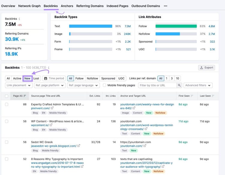 Backlinks "Backlinks" tab