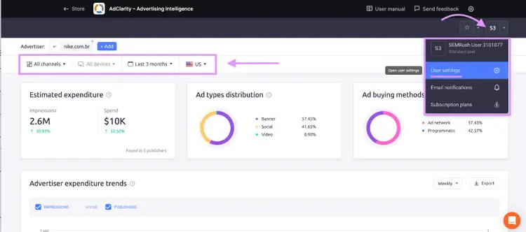“User Settings” button highlighted