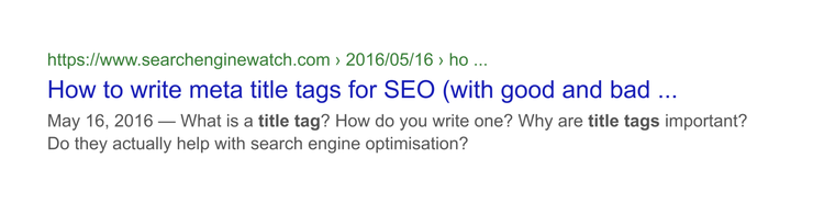 Google search result from searchenginewatch.com about meta title tag best practices