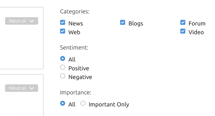 Media Monitoring app filters