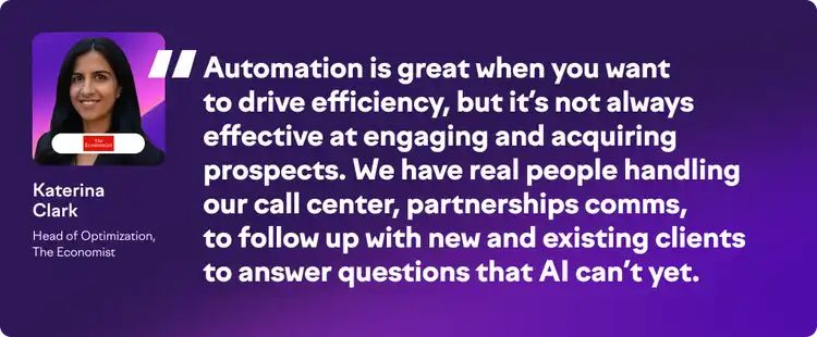 Quote card from Katerina Clark about automation and AI's role in B2B marketing efficiency and client engagement.