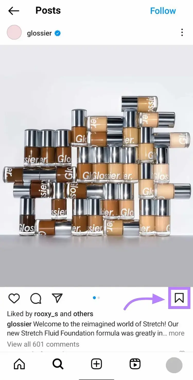 Instagram post from Glossier showing Foundation bottles