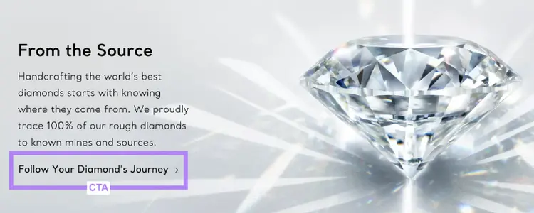 "Follow Your Diamond's Journey" CTA highlighted on Tiffany & Co's website