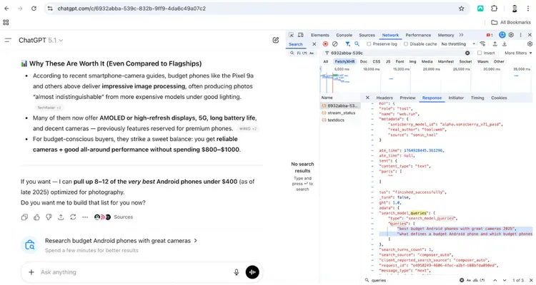 Chrome DevTools showing JavaScript code with id_to_token_map variable for ChatGPT analysis