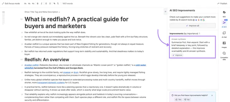 semrush content toolkit offering AI SEO improvements