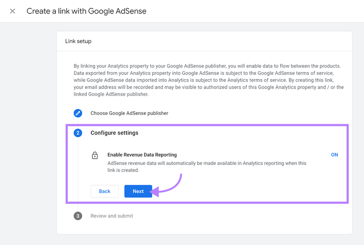 Step 2 Configure Settings highlighted with arrow pointing to Next button