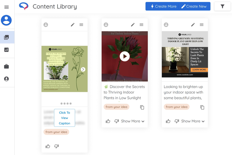 examples of ready social media posts from "Content Library"