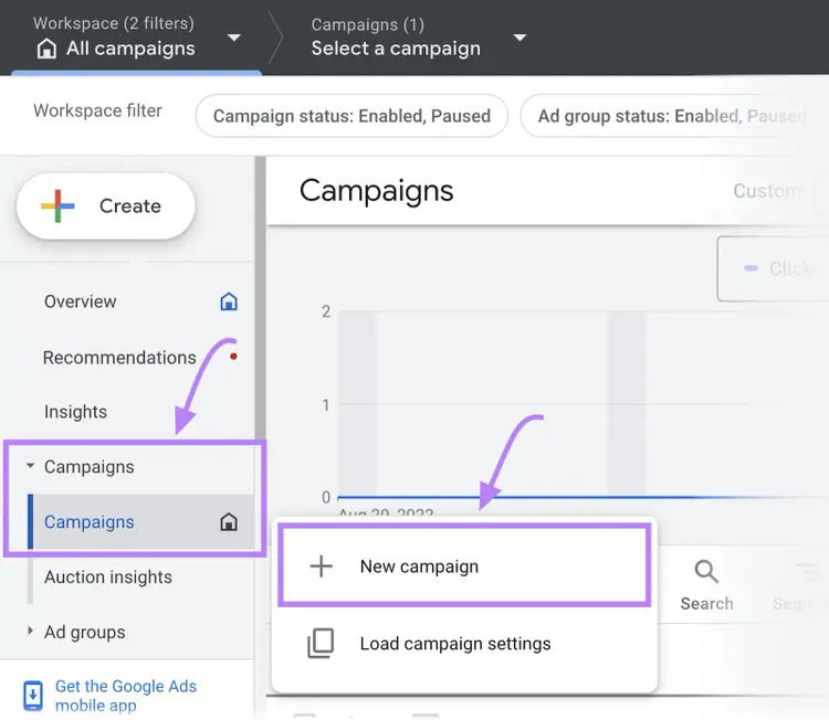 Adding a new campaign in Google Display Ads