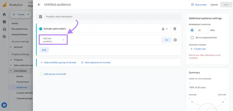 Add new audience conditions in GA4