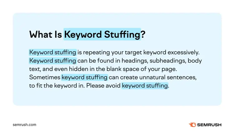 Example of keyword stuffing in an h2 tag and body copy
