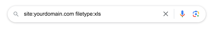 “site: yourdomain.com filetype:xlx”