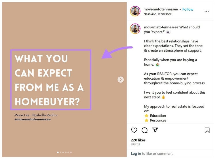 An example of an Instagram carousel post from a real estate agent