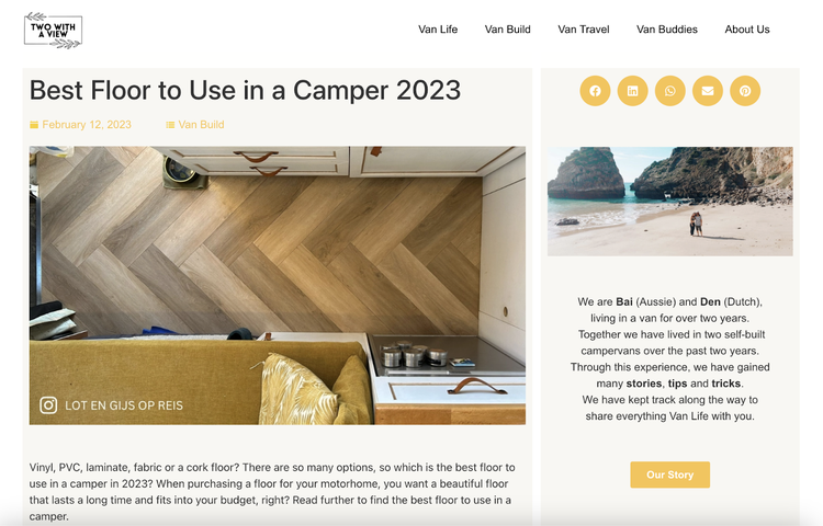 Van life blog niche has topics like best flooring to use in a camper
