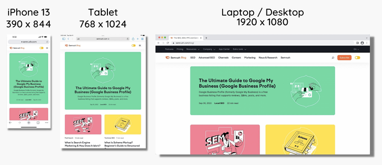 Responsive design on mobile, tablet, and laptop screens