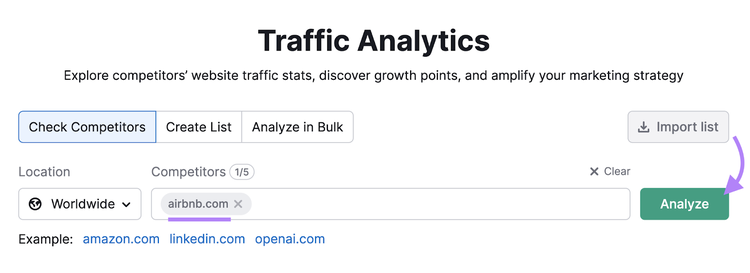 search for competitor in traffic analytics tool