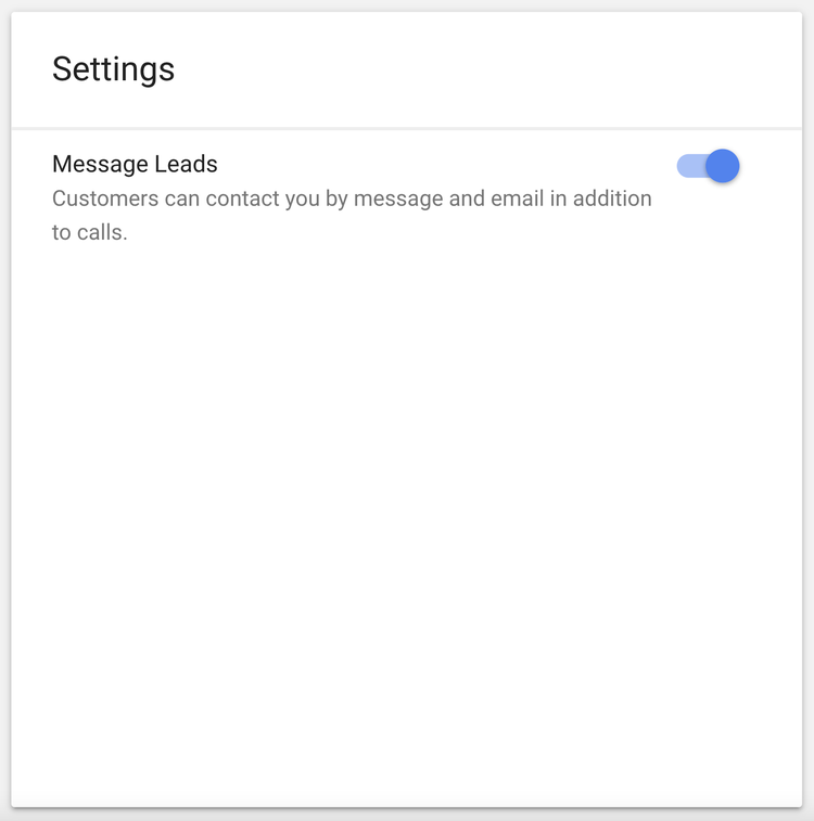 Message leads under Settings page