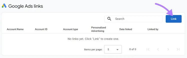 "Google Ads links" section