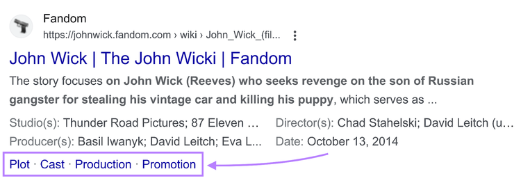 Page’s search snippet example