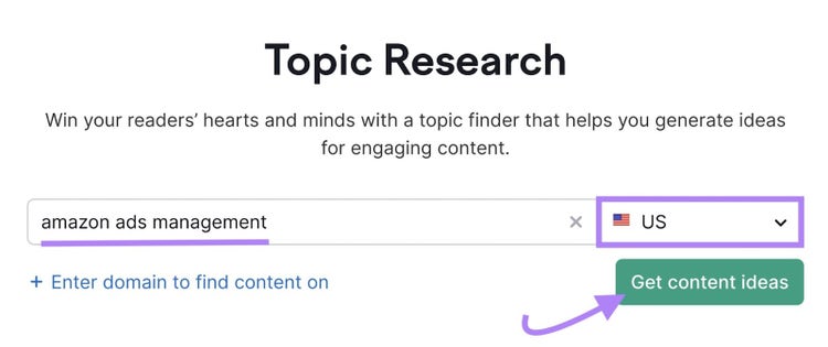 "amazon ads management" entered into the Topic Research tool