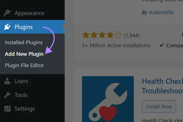 Add new plugin button in wordpress