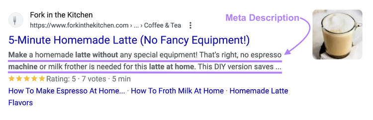 A meta description highlighted in the search results