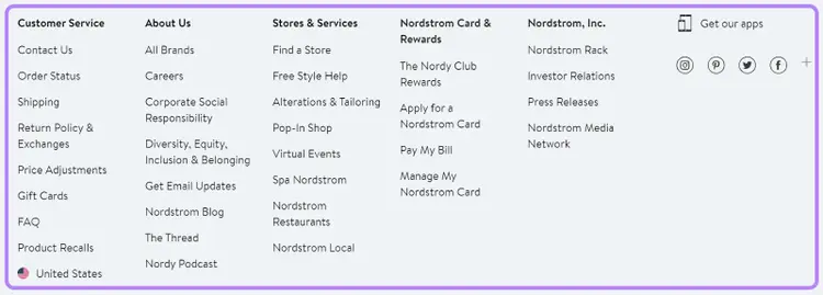Nordstrom's website navigation