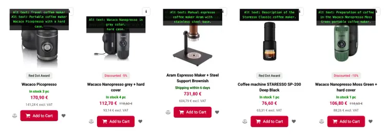 Using the Image Alt Text Viewer on Green Plantation's website to find that their product images use descriptive alt text.