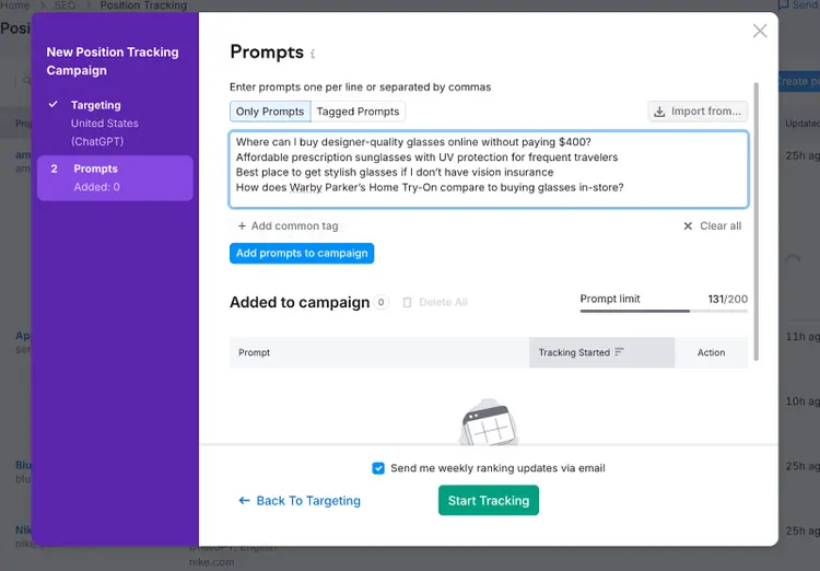 entering custom prompts in configuration steps