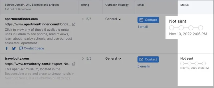 “Status” column highlighted
