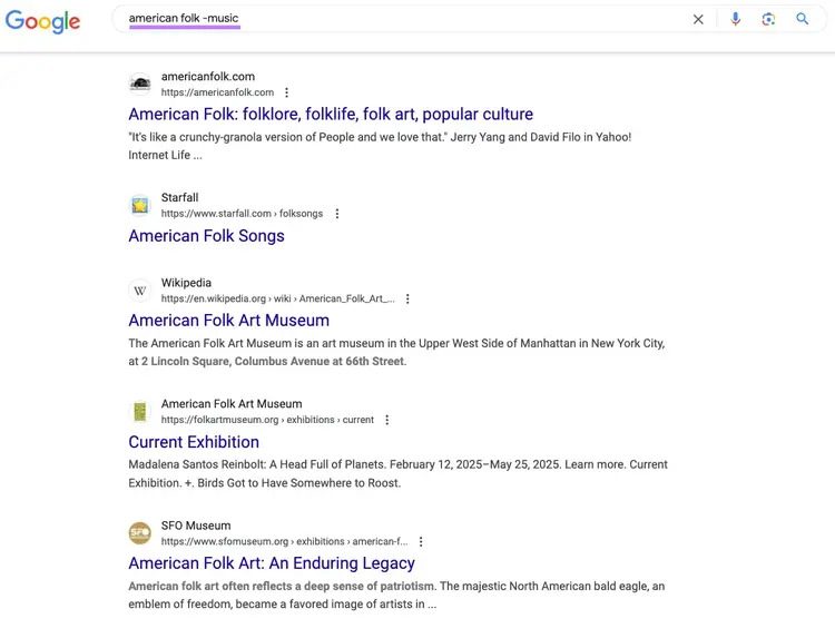 Search results for the query "american folk" that don't mention "music."