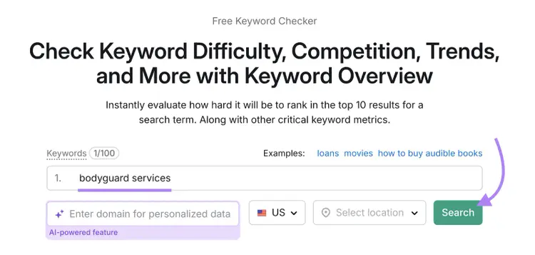 Keyword is entered into the tool.