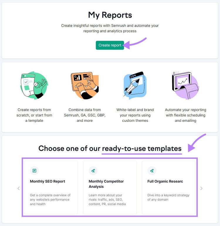 My Reports tool landing page