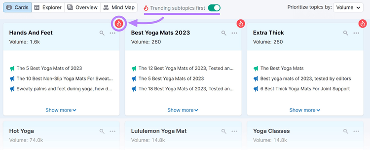Results shown with “Trending subtopics first” on