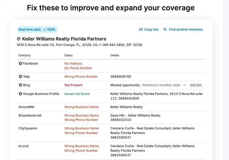 Local SEO directory issues for business listing: Facebook, Yelp, Bing, Google, and other platforms