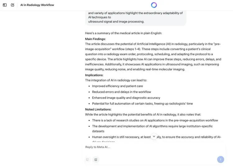 Llama 4 summarizing an article with its main findings, implications, limitations, etc.