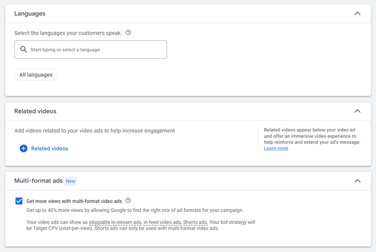 “Get more views with multi-format video ads” checkbox