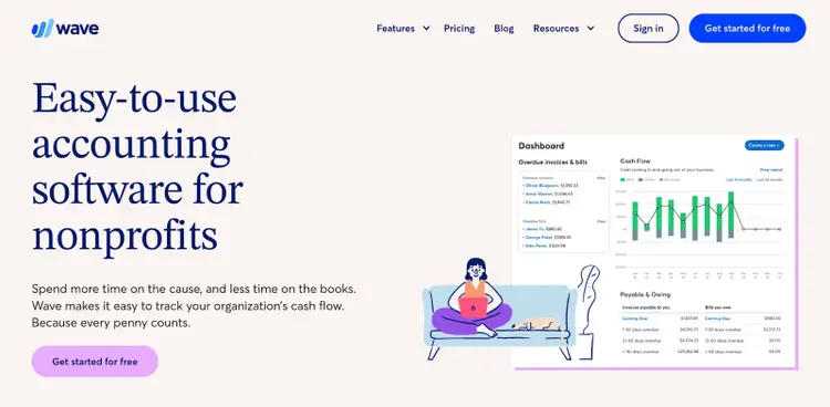 A landing page by Wave targeting that targets a long-tail keyword "free accounting software for nonprofits".