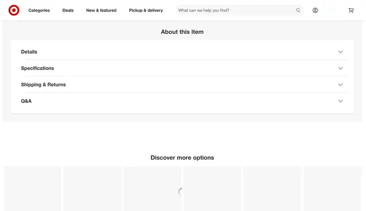 Target product page with JS disabled missing description and highlights for mattress topper.