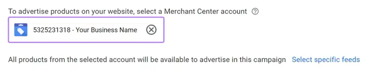 To advertise product on your website, select a Merchant Center account