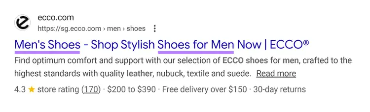 Search result example showing an overly long, keyword-stuffed page title in Google SERPs.