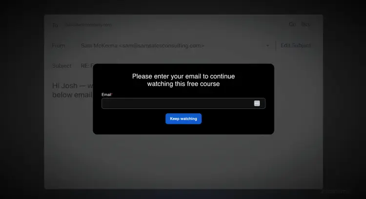 Email signup modal requesting address to continue watching free course