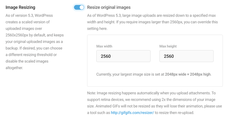 "Image Resizing" section in Smush