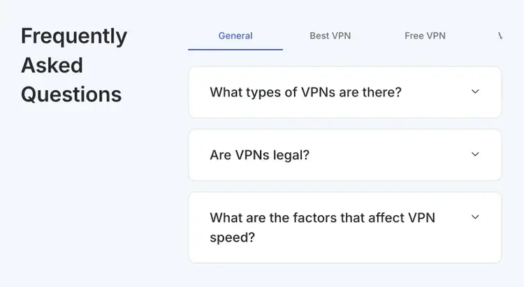 The FAQs section on a landing page by NordVPN addressing common questions and concerns.
