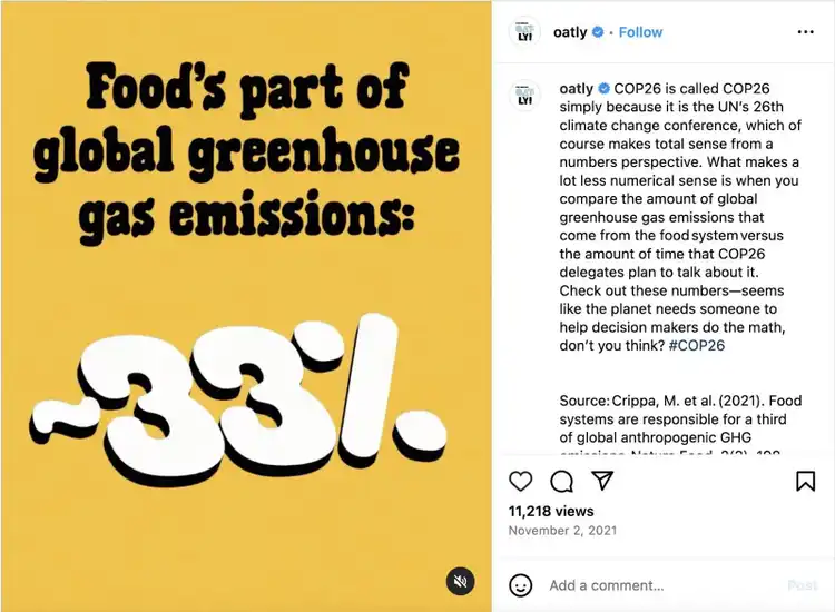Oatly's Instagram post sharing information from Nature Food