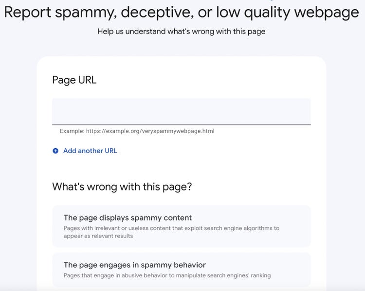 Google’s dedicated content spam form