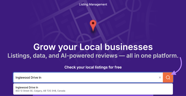 search for local business in Listing Management